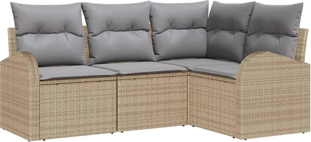 vidaXL Kerti Kanapé Szett 4 pcs Beige és Világosszürke polirattan