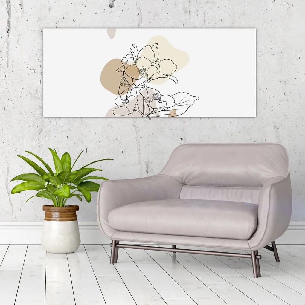 Kép - Bézs virágok pillangóval N⁰1 (120x50 cm)