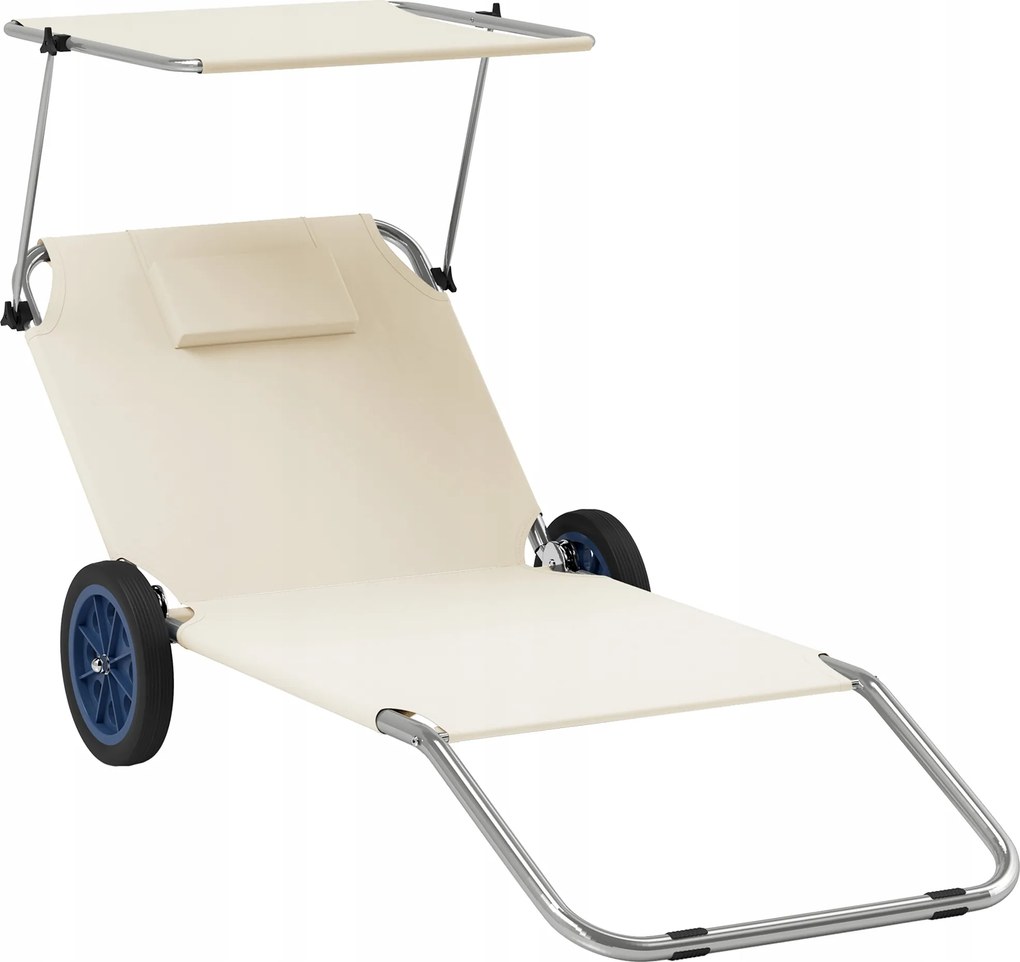 Fehér acél napozóágy Outsunny Összecsukható, Kerekes Napozóágy