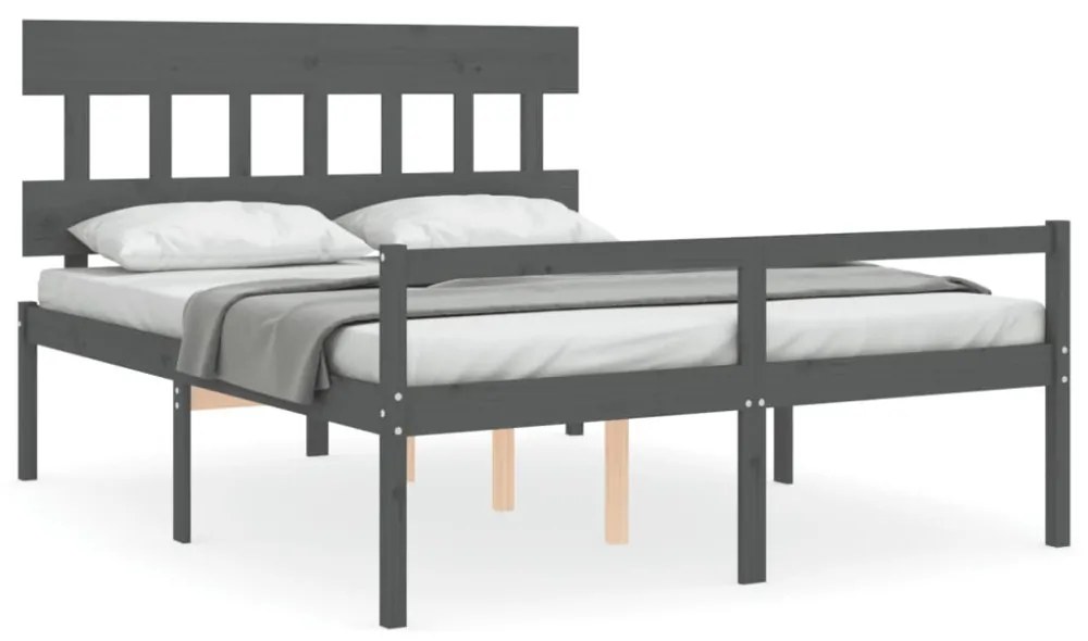 szürke tömör fa ágy időseknek fejtámlával King Size