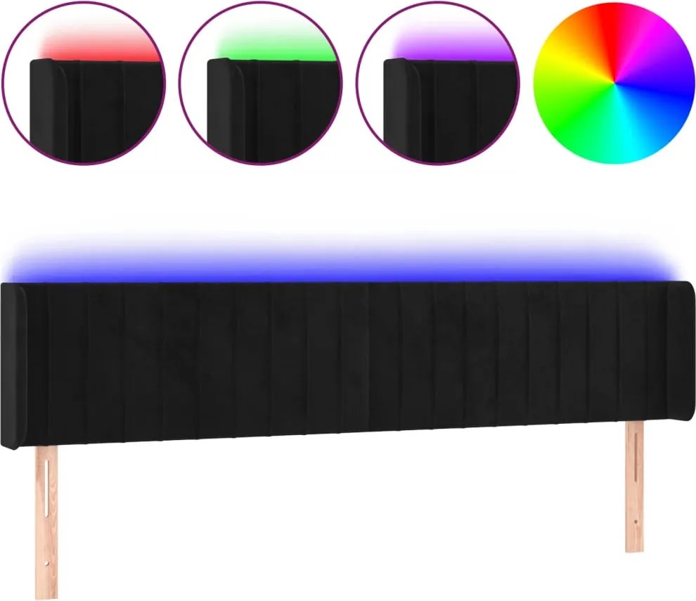 vidaXL fekete bársony LED-es fejtámla 183 x 16 x 78/88 cm