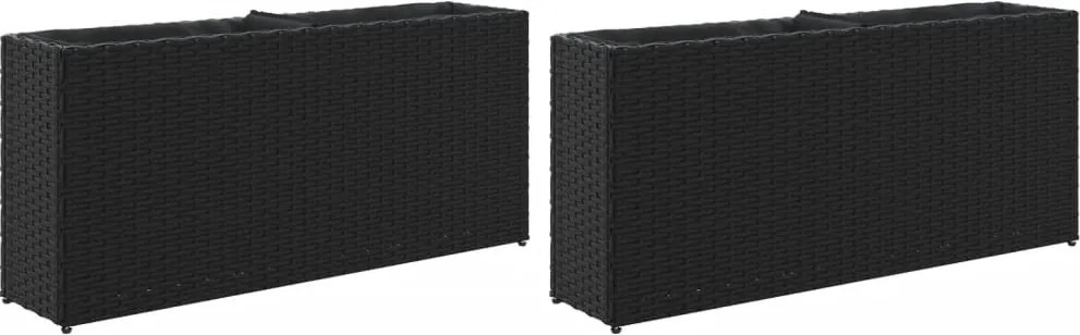 vidaXL 2 db fekete polyrattan kerti ültetőláda 2 cseréppel 90x20x40 cm