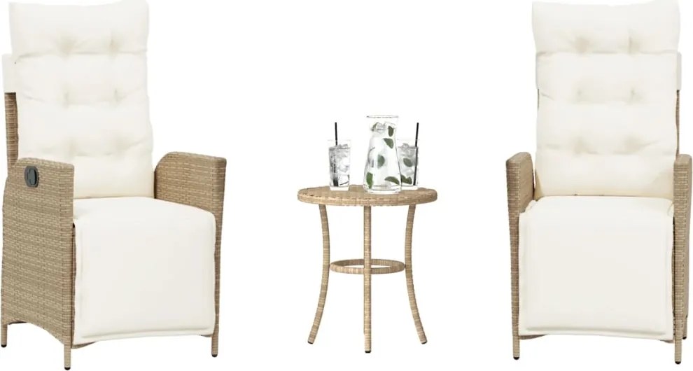 vidaXL 3 részes bézs polyrattan bisztrógarnitúra párnával