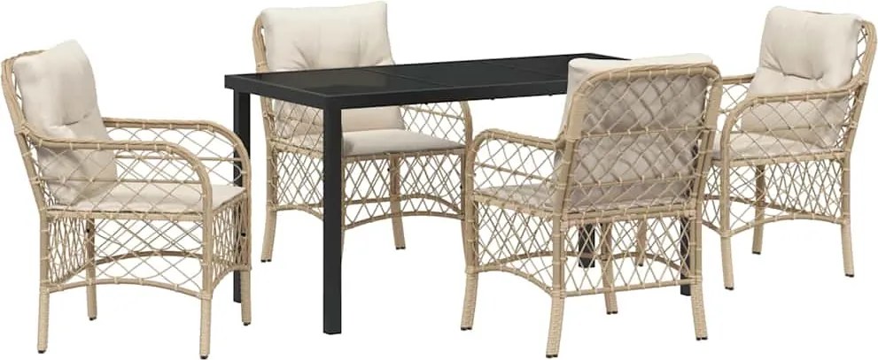 vidaXL Kert étkező szett párnával 5 pcs Bézs polirattan