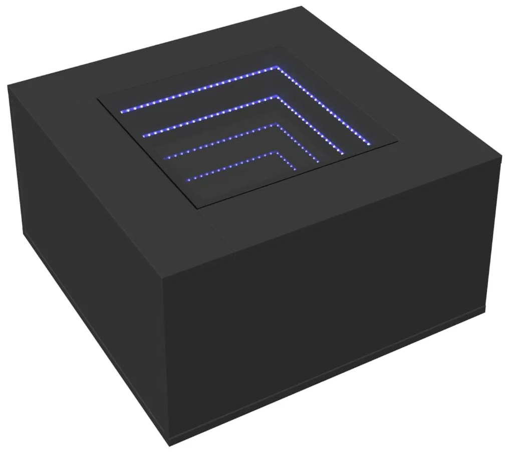 Fekete szerelt fa dohányzóasztal LED-lámpákkal 60 x 60 x 40 cm