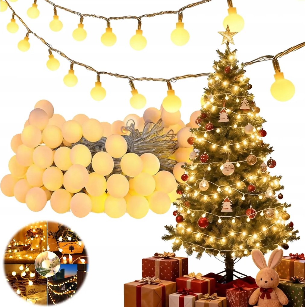 Girland 27m (200 Led lámpa) IP44 Golyók, Warm White Meleg Fehér