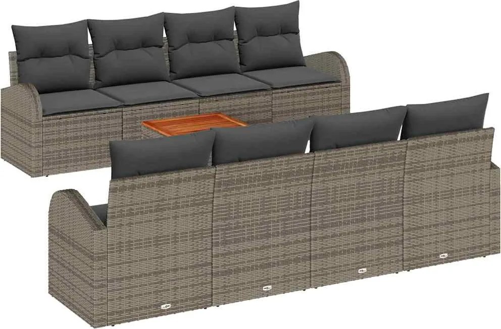 vidaXL Kerti Kanapé Szett tárolóval 9 pcs Szürke polirattan