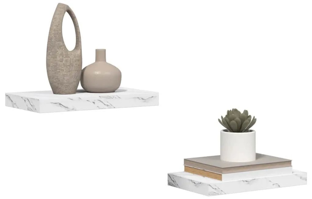 vidaXL Falpolc tárolóval 2 pcs Fehér márvány 40 x 23,5 x 4 cm Faanyag