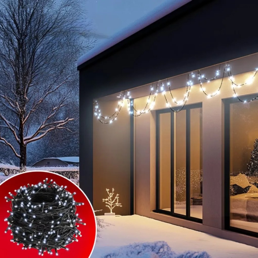 SIMPLE karácsonyi fényfüzér, 60m, hideg fehér Monzana