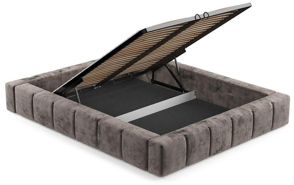 Barna kárpitozott ágyneműtartós franciaágy ágyráccsal 200x200 cm Aruba L – Maison de Rêve