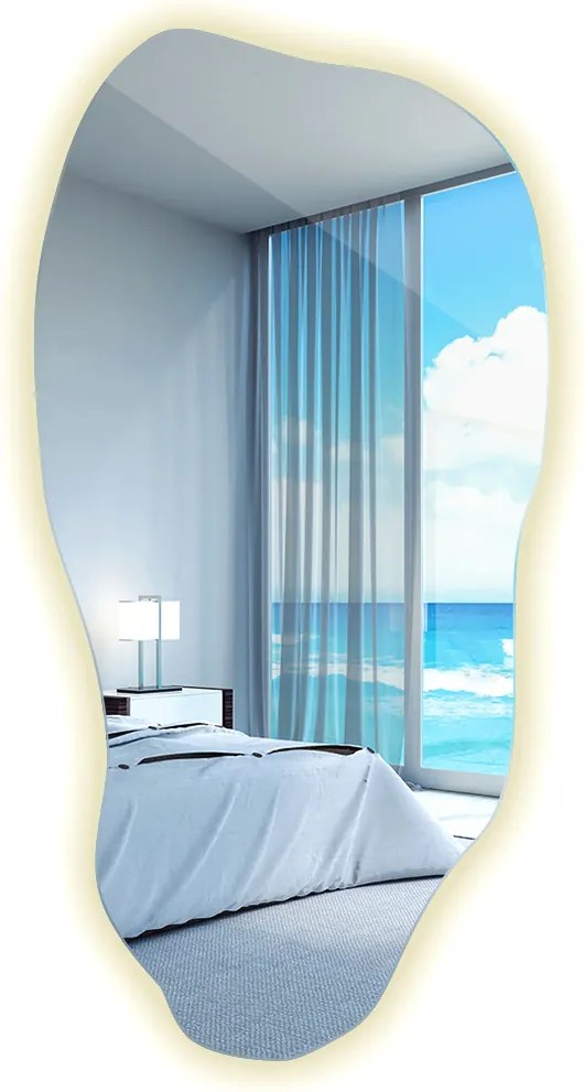 Fürdőszobai Dekorációs Tükör Aszimmetrikus Fali Led 40x80 cm Természetes szín