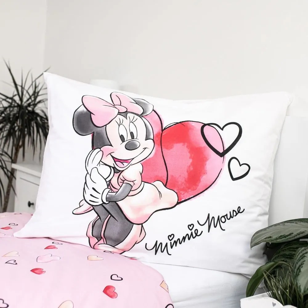 Fehér-rózsaszín egyszemélyes pamut gyerek ágyneműhuzat 140x200 cm Minnie "White" – Jerry Fabrics