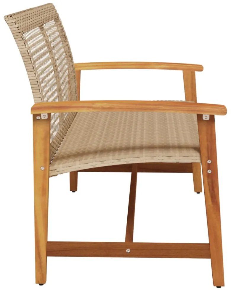 bézs polyrattan és akácfa kerti pad 112 cm