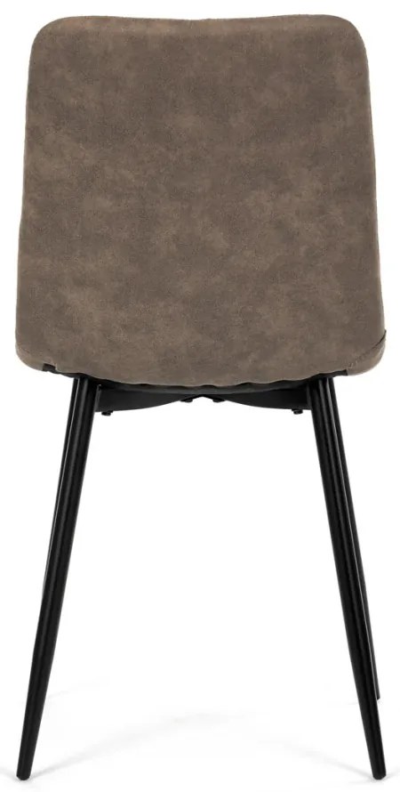 Scaun de sufragerie, material vintage maro închis, picioare metalice negre