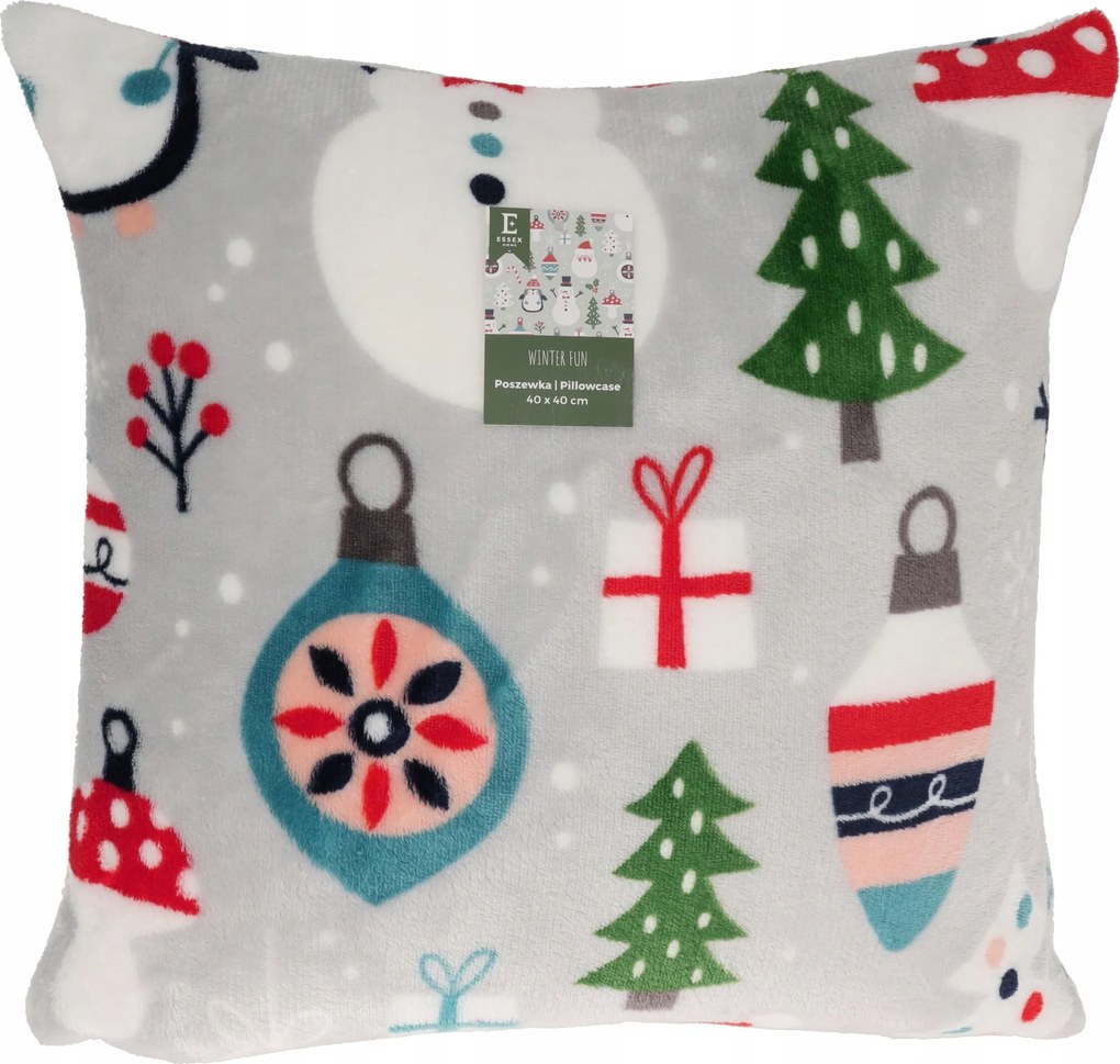 Karácsonyi díszpárnahuzat hóember és gömbök motívummal 40x40 cm