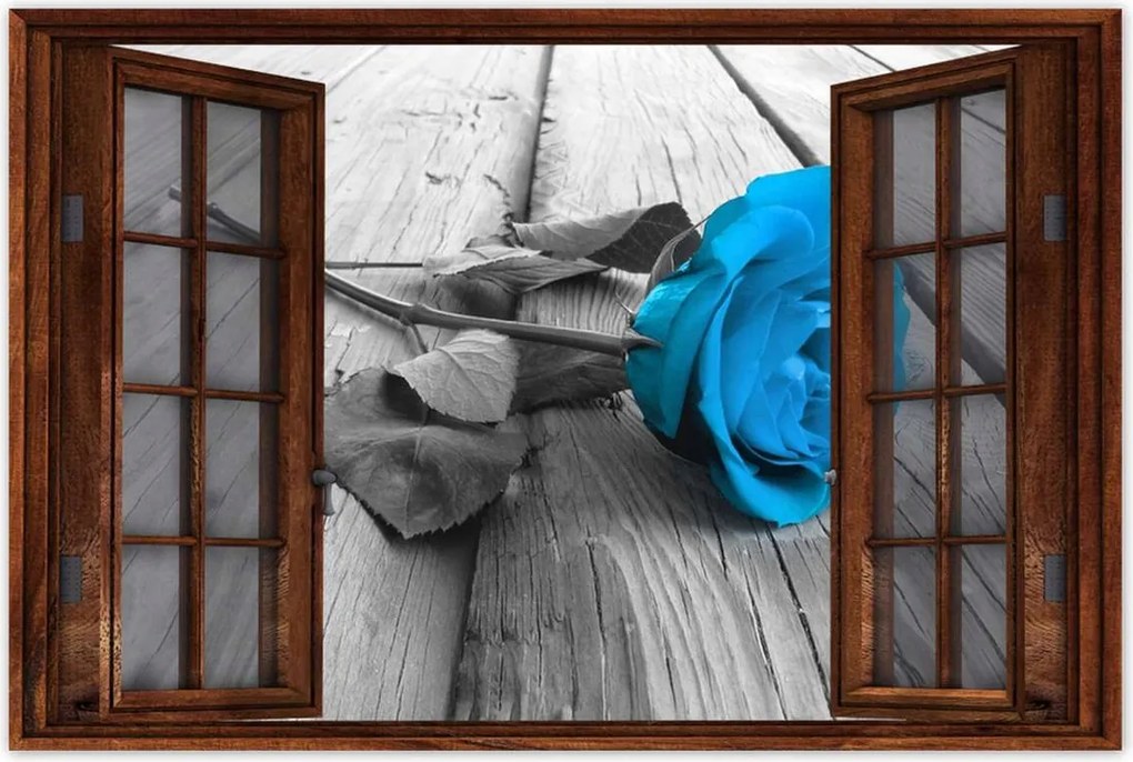 Poszterek 120x80 Kék rózsa a deszkákon