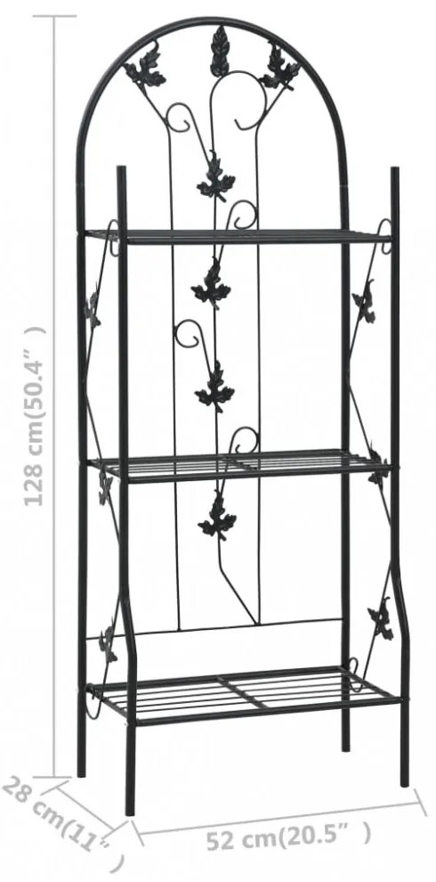 háromszintes fekete vas virágtartó állvány 52 x 28 x 128 cm