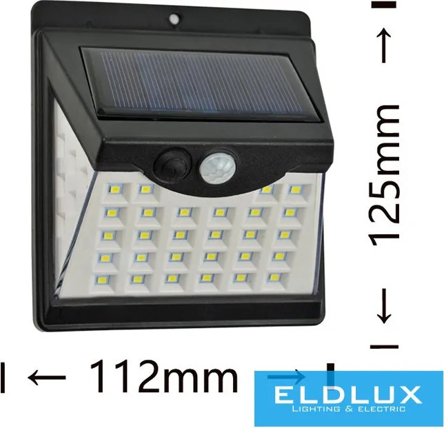 UNIVERSO Solarlámpa-PIR 3.7V-1200mAH 5.5V-0.55W 120lm IP65 fekete