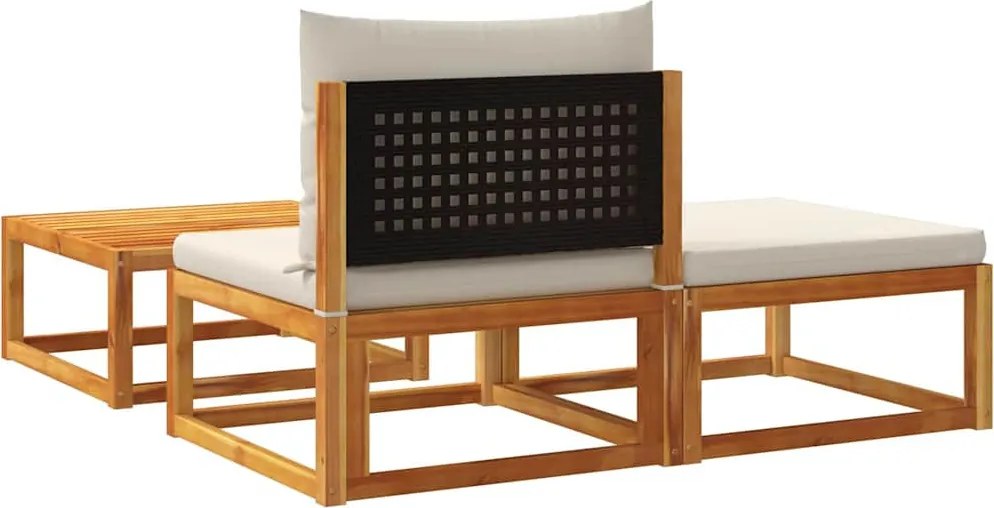 3 részes kerti kanapégarnitúra párnákkal, akácfa és rattan