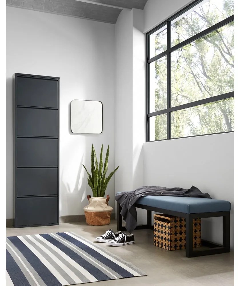 Antracitszürke fém billenő ajtós cipőtartó 50x169x15 cm Ode – Kave Home