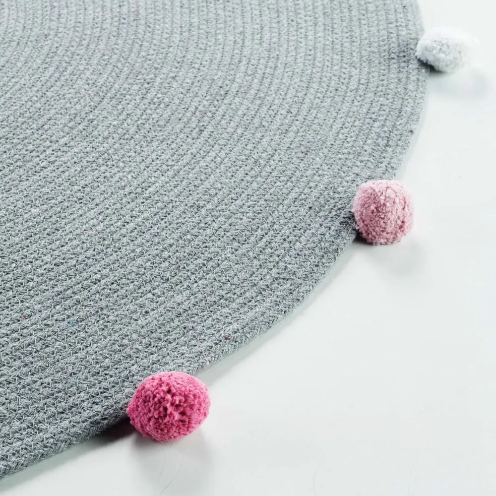 Világosszürke kerek szőnyeg ø 90 cm Pompomparty – douceur d'intérieur
