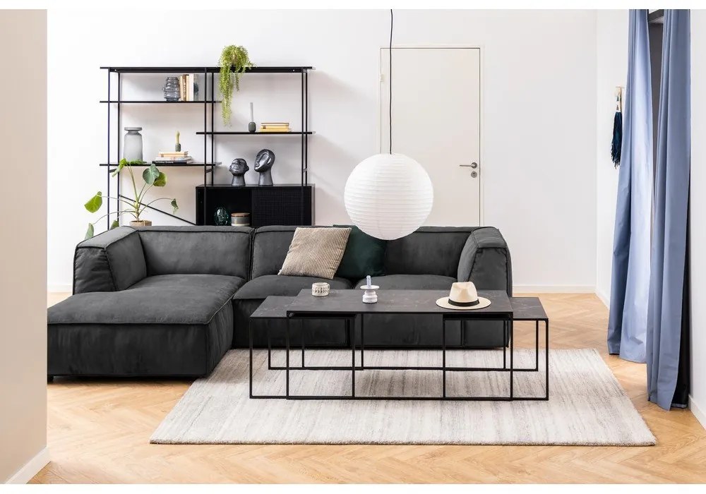 Matt fekete dohányzóasztal szett márvány dekoros asztallappal, 3 db-os 60x120 cm Infinity – Actona