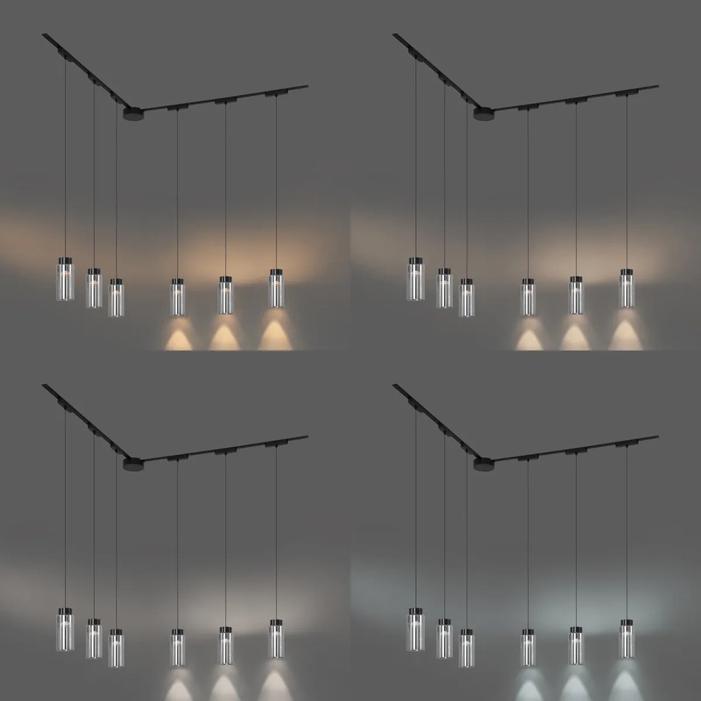 Modern sínrendszer 6 fekete függőlámpa foglalattal, 1 fázisú - Magnetic Vance