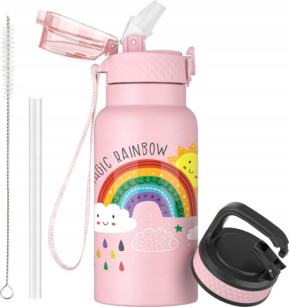 Vízpalack Szívószállal Gyerekeknek Oldley 500 ml Dupla Falú Rózsaszín