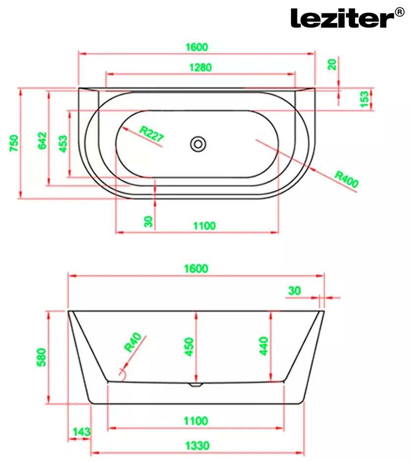 Still szabadon álló fürdőkád - 160x75x58 cm
