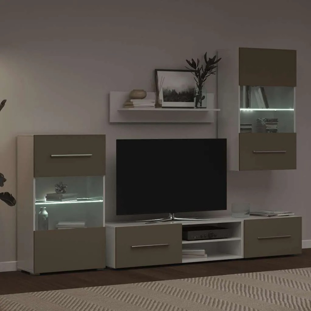 5 darabos TV-egység LED világítással kőszürke