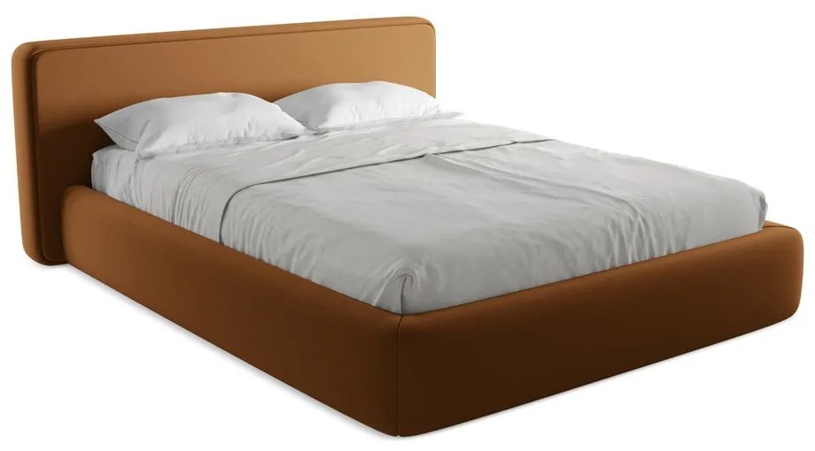 Terrakotta színű kárpitozott ágyneműtartós franciaágy ágyráccsal 160x200 cm Kiana – Makamii