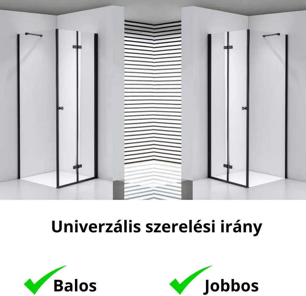 Stuxi Verona Black 120x120 cm szögletes csuklóajtós zuhanykabin, 6 mm vízlepergető üveggel, fekete elemekkel