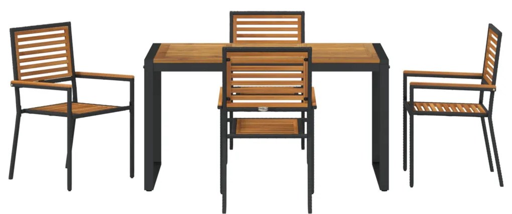 Kert étkező szett 5 pcs Fekete és Fa 140 x 80 x 75 cm