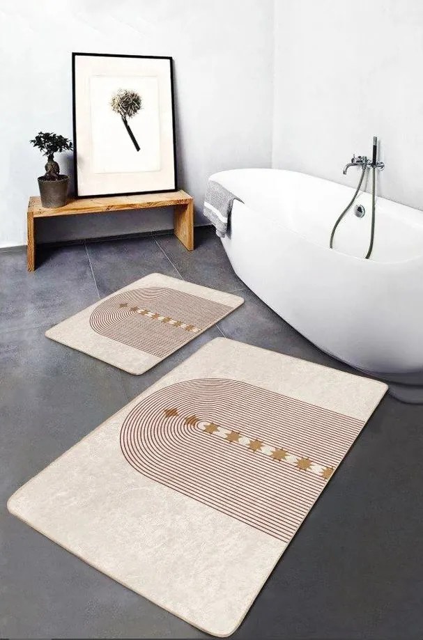 Bézs bársony fürdőszobai kilépő szett 2 db-os 60x100 cm – Mila Home