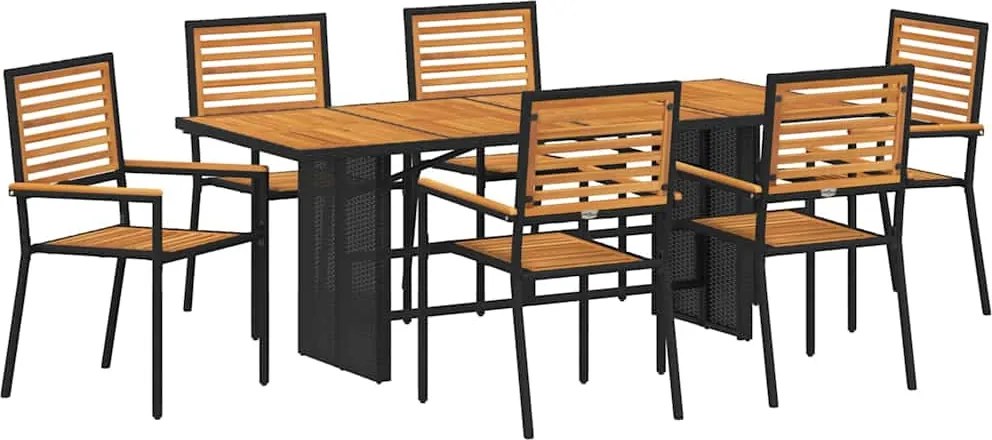 vidaXL Kert étkező szett 7 pcs Fekete és Barna polirattan