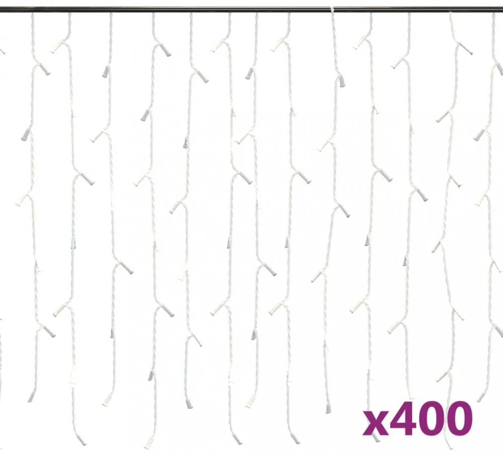 8 funkciós hideg fehér LED-es jégcsapfényfüggöny 10 m 400 LED