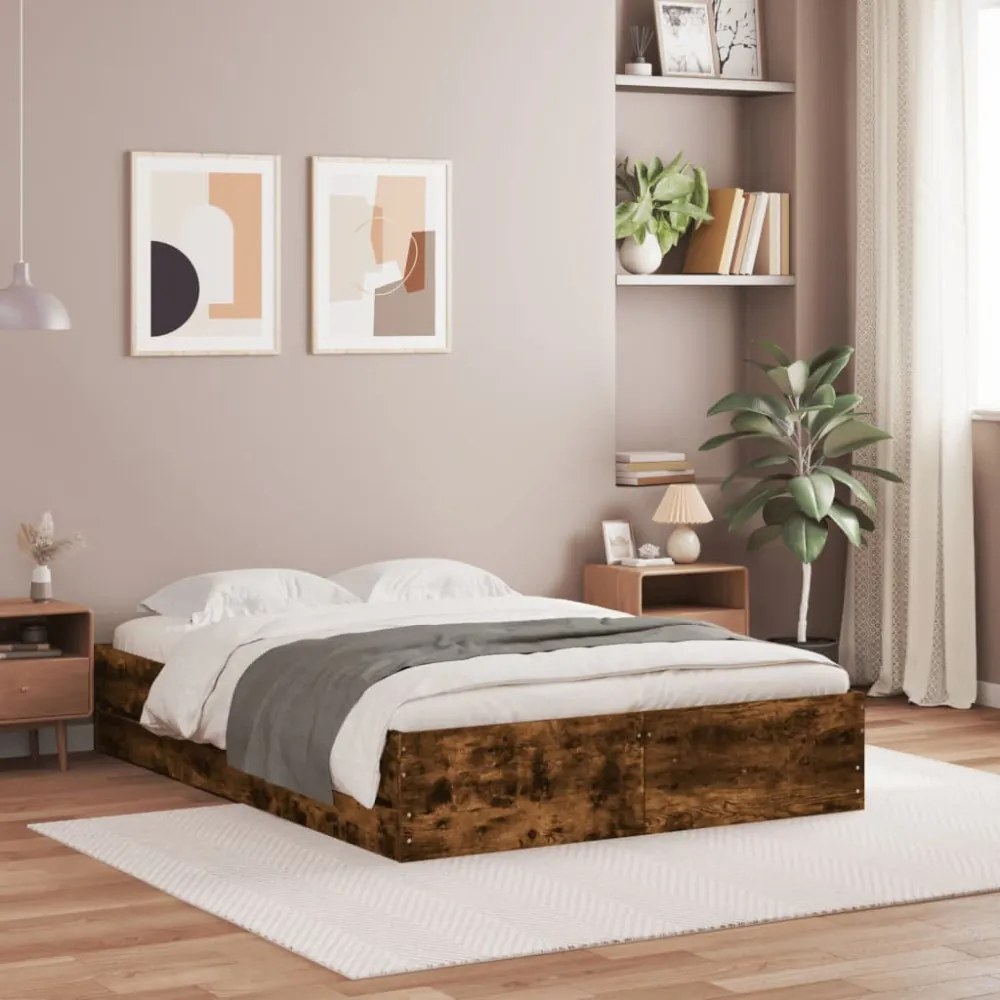 füstös tölgy színű szerelt fa ágykeret fiókokkal 120 x 200 cm