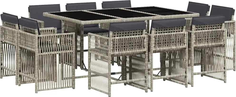 vidaXL 11 részes világosszürke polyrattan kerti ülőgarnitúra párnákkal