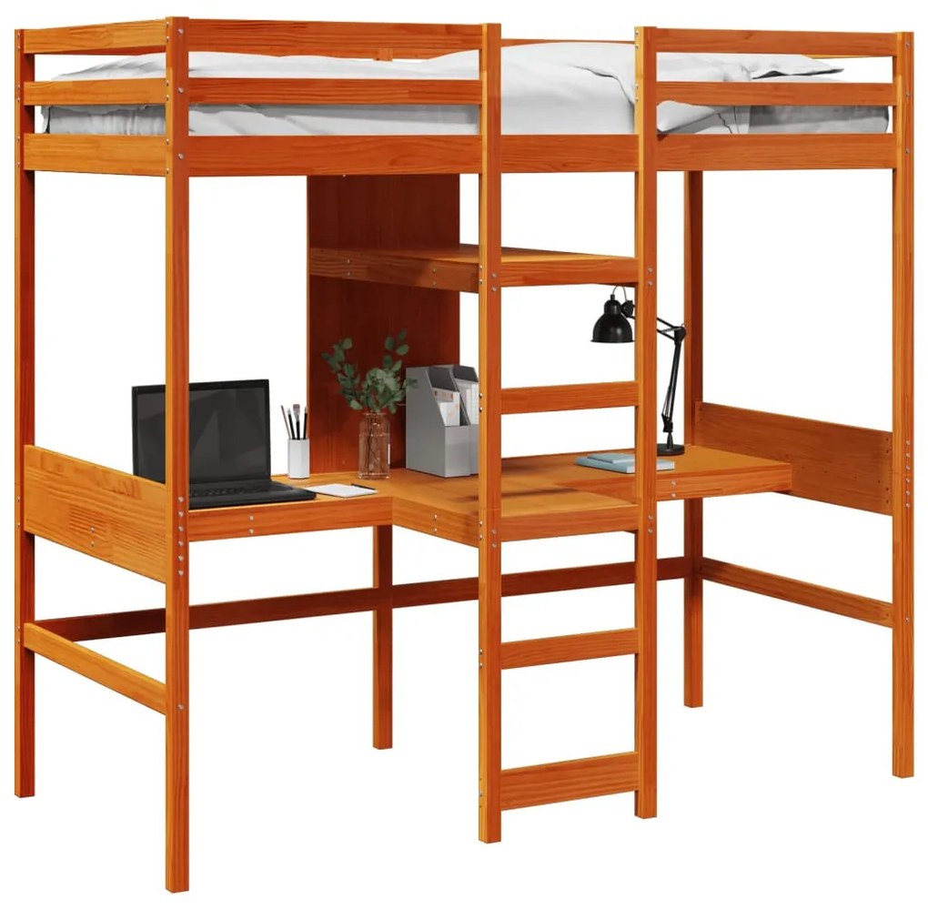 viaszbarna tömör fenyő galériaágy-keret matrac nélkül 75x190 cm