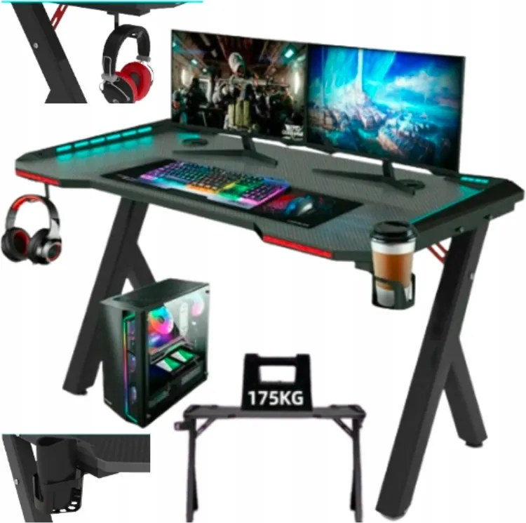 gamer íróasztal nagy otthoni felnőtt szoba 120x60 led
