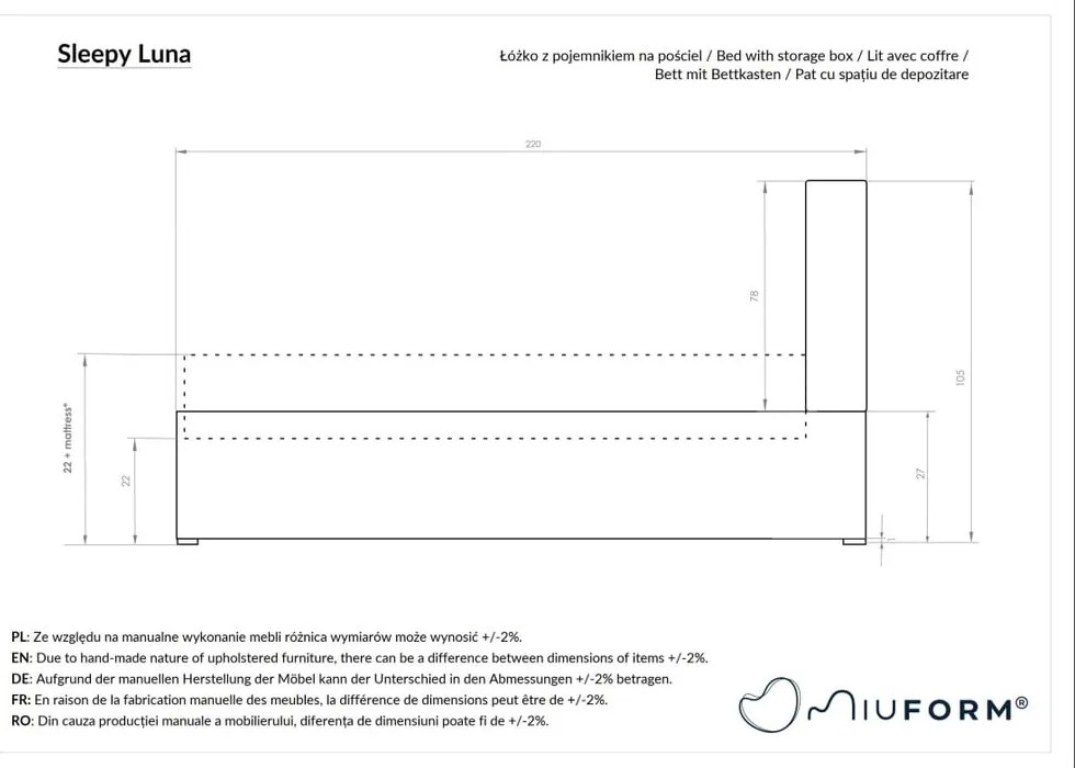 Bézs kárpitozott franciaágy tárolóhellyel ágyráccsal, 140x200 cm Sleepy Luna – Miuform