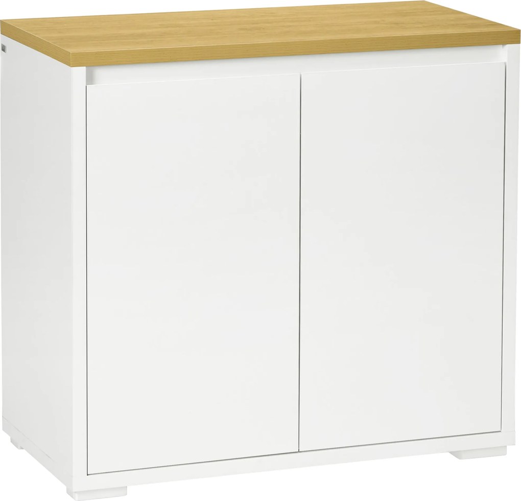 HOMCOM Hálószobai Oldalszekrény Tároló Szekrény Konyhai Kiegészítők 2 Ajtóval és Állítható Polccal Étkező Előszoba 80x37x75 cm Fehér | Aosom