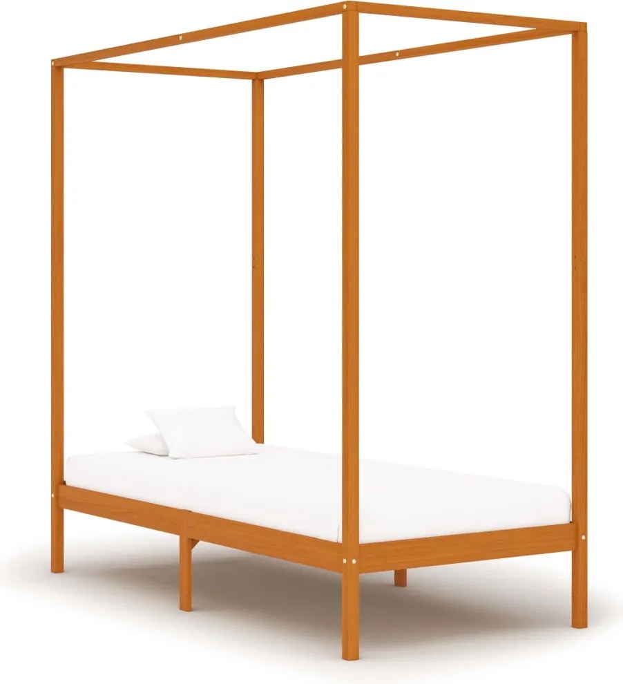 vidaXL mézbarna tömör fenyőfa baldachinos ágykeret 90 x 200 cm