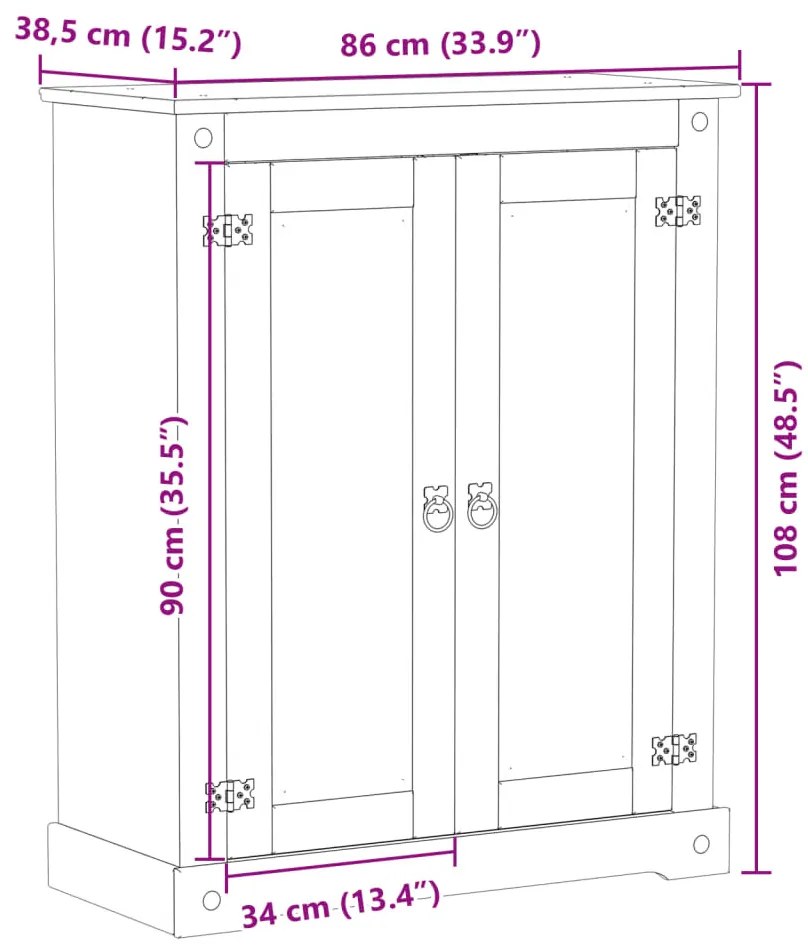 vidaXL Corona tömör fenyőfa cipőszekrény 86 x 38,5 x 108 cm