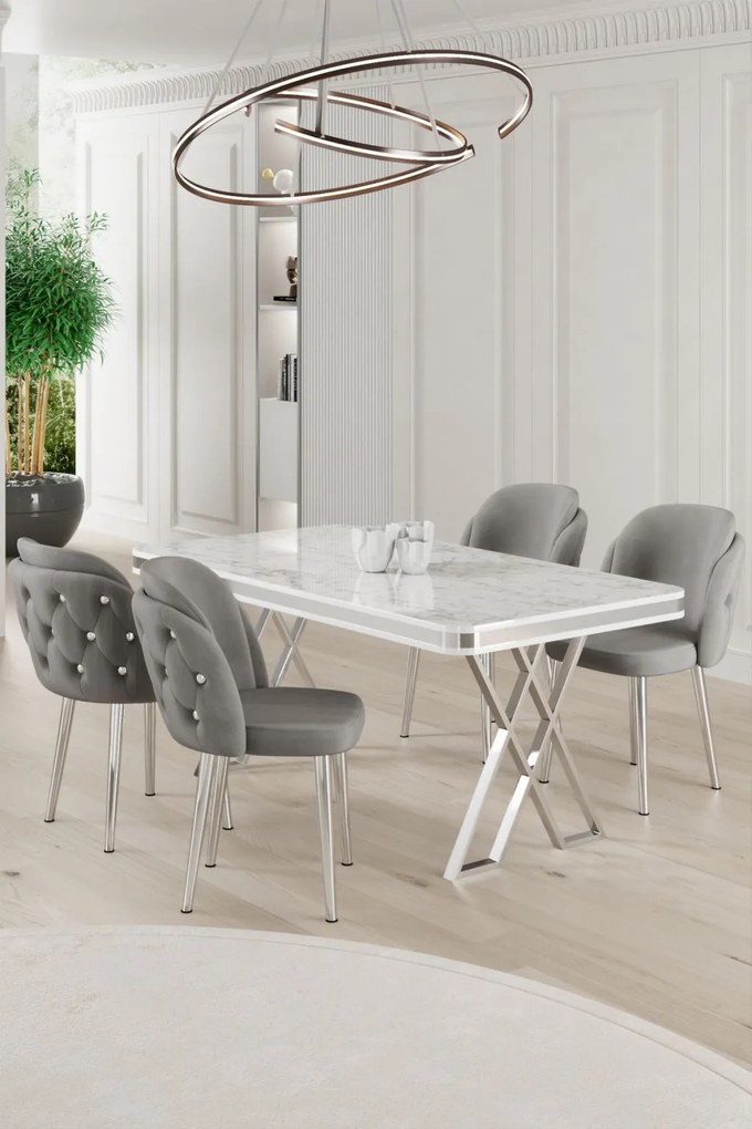 Rigel étkezőgarnitúra, fehér-króm, 130 cm – TR240CHR2232