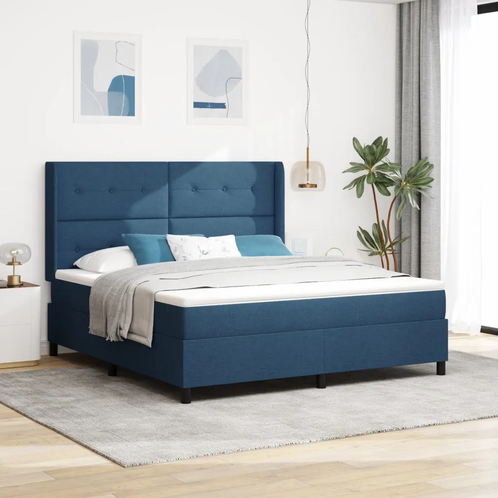 Boxspring Ágy Mattal és LED Kék 180x200 cm Szövet