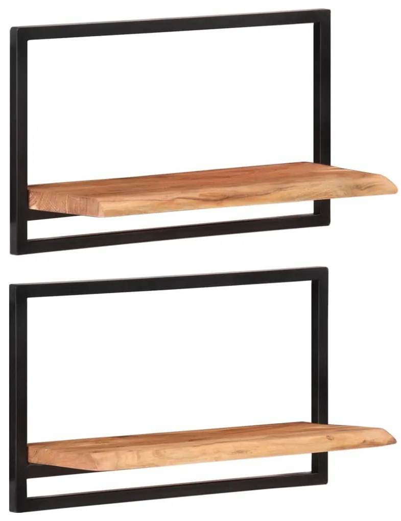 2 darab tömör akácfa és acél falipolc 60 x 25 x 35 cm