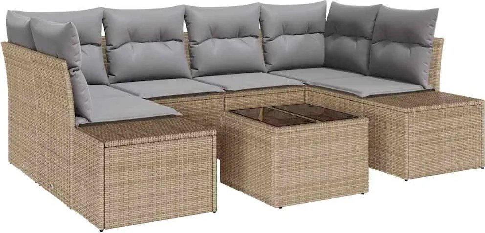 vidaXL Kerti Kanapé Szett párnával 8 pcs Barna és szürke polirattan