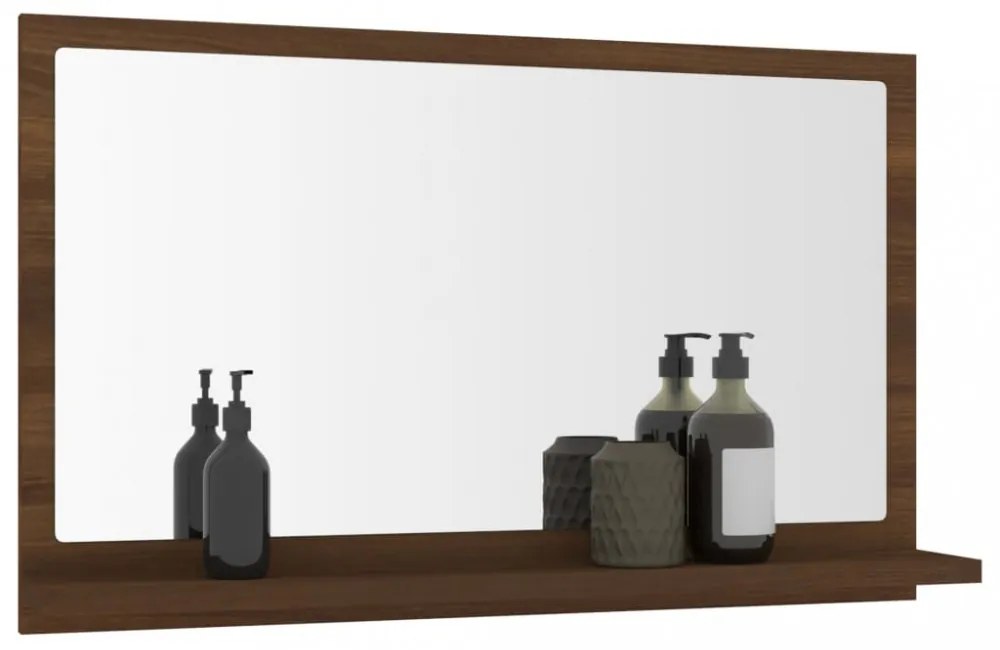 barna tölgy színű szerelt fa fürdőszobatükör 60x10,5x37 cm