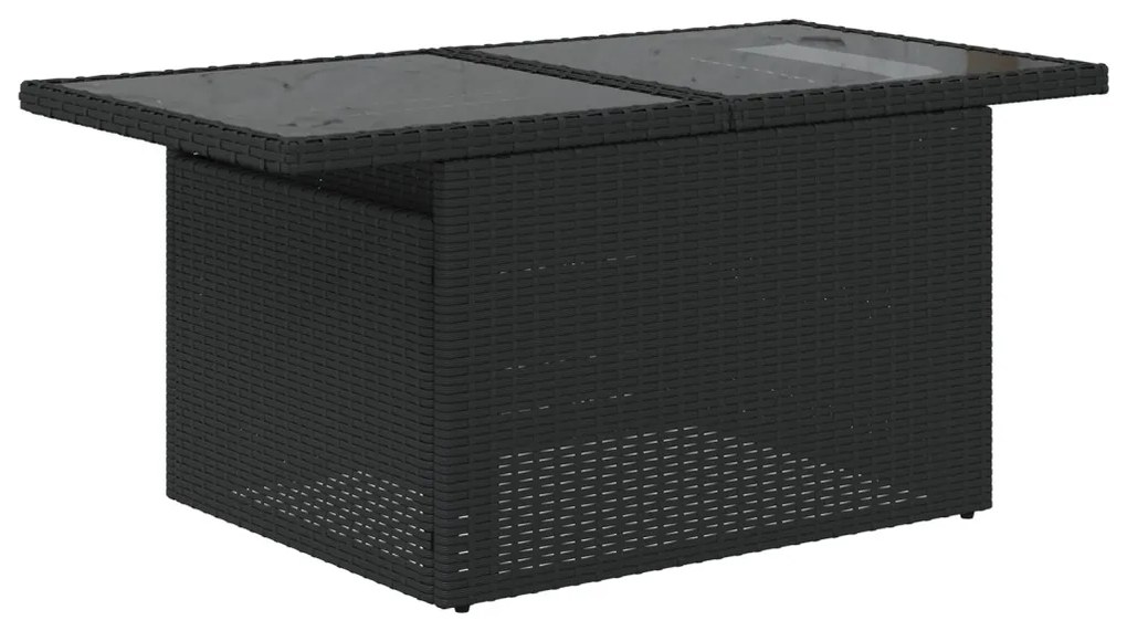 7 Darabos Kerti Sofaszett Párnákkal Fekete Poli Rattan, 2 Személyes Kerti Sofa Tárolóval és Párnákkal Fekete Poli Rattan